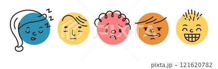 Feelings on faces emojis doodle flat color vector icon set Feelings on faces emojis doodle flat color vector icon set 121620782