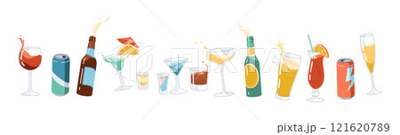 Drinks for party assortment flat color vector objects set Drinks for party assortment flat color vector objects set 121620789