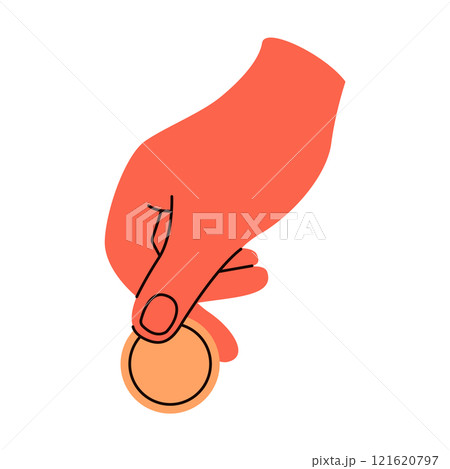 Hand holding golden coin flat color vector illustration Hand holding golden coin flat color vector illustration 121620797