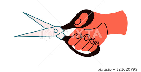 Hand holding tailor scissors flat color vector illustration 121620799