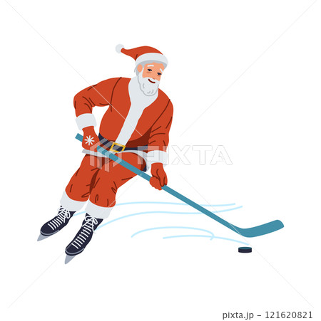 Happy Santa playing ice hockey flat color vector character Happy Santa playing ice hockey flat color vector character 121620821