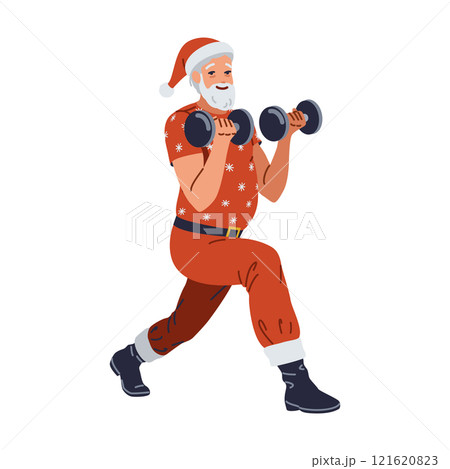 Santa Claus exercising with dumbbells flat vector character Santa Claus exercising with dumbbells flat vector character 121620823