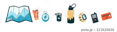 Necessary equipment for hiking flat color vector objects set Necessary equipment for hiking flat color vector objects set 121620830