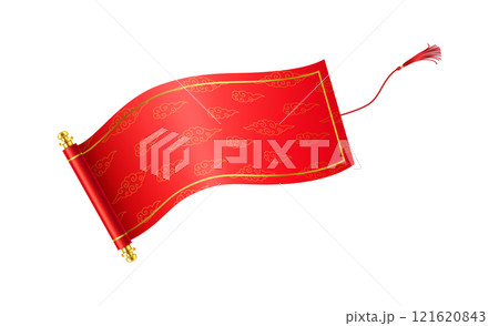 Red Chinese hand-scroll with tassel flattering illustration 121620843