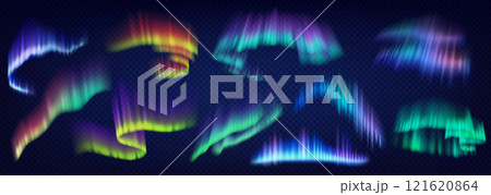 Aurora borealis slowing lights realistic color icons set Aurora borealis slowing lights realistic color icons set 121620864
