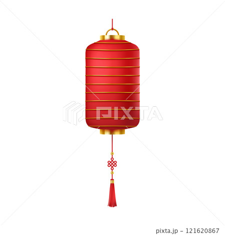 Red Chinese lantern with knot and tassel illustration 121620867