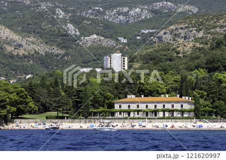 Montenegro, Budva, Villa Milocer at Aman Sveti Stefan lies majestically on the Adriatic shores of Montenegro Montenegro, Budva, Villa Milocer at Aman Sveti Stefan lies majestically on the Adriatic shores of Montenegro 121620997