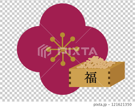 節分の豆まきの大豆と升。節分の日のイラスト。ベクターイラスト	 121621350