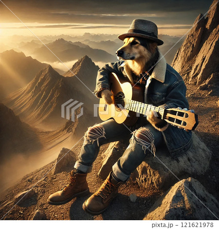 ギターを演奏する犬 +dog playing guitar+ ギターを演奏する犬 +dog playing guitar+ 121621978