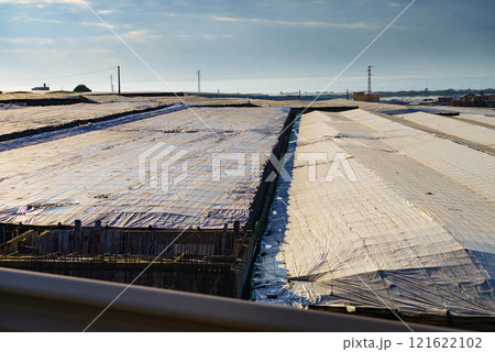 Plastic greenhouses on coast, Spain 121622102