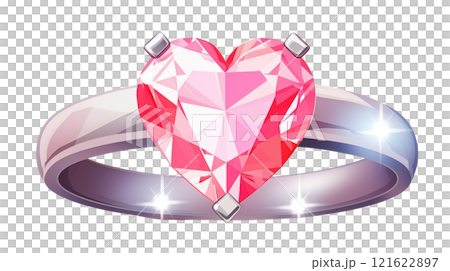 Illustration of heart-shaped diamond wedding rings adorned with beautiful diamonds, exchanged in a romantic ceremony, brimming with elegance, charm, and enduring love. AI Generated 121622897