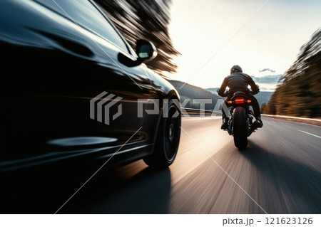 Speeding Cars and Motorcycles on Open Road 121623126