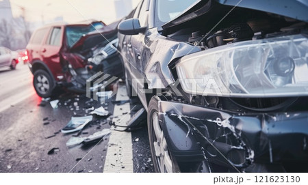 Crashed car, Car accident where fenders smashed into another car Crashed car, Car accident where fenders smashed into another car 121623130
