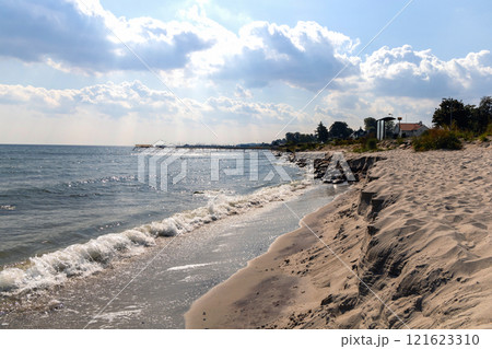 Nature landscape view of beautiful beach and sea 121623310