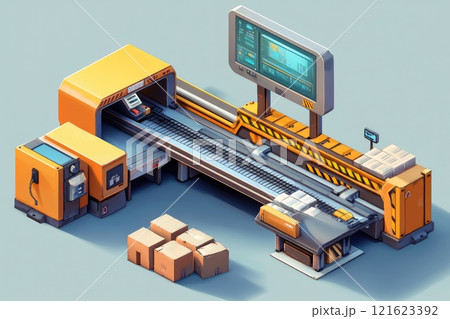 A computerized machine with a yellow and orange exterior 121623392