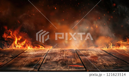 A wood burning fire with smoke and ash in the background A wood burning fire with smoke and ash in the background 121623514