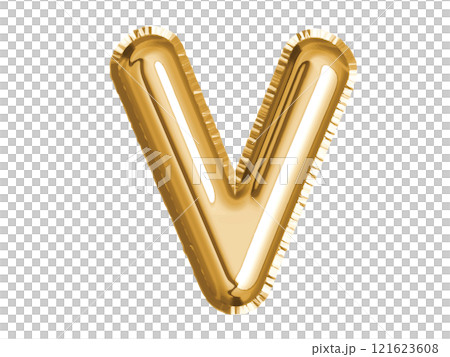Gold alphabet V air balloon for baby shower celebrate decoration party on transparent background 121623608