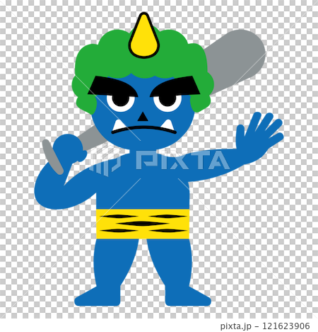 Ao Oni 的簡單平面插圖，Setsubun 兒童形象，白色背景 121623906