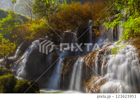 Thi Lo Su Waterfall is the largest waterfall in Tak Province, Thailand. It is located on a limestone mountain with many levels. It is located in Umphang Wildlife Sanctuary, which borders Myanmar. 121623951