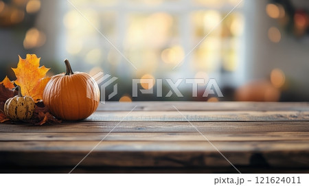Autumn Still Life,  Pumpkin and Leaves on Rustic Table Autumn Still Life,  Pumpkin and Leaves on Rustic Table 121624011