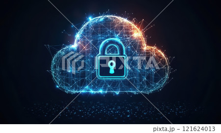 Cloud computing security. Cloud with padlock icon on dark background. Concept of data protection, cybersecurity, network security, and cloud storage. Cloud computing security. Cloud with padlock icon on dark background. Concept of data protection, cybersecurity, network security, and cloud storage. 121624013