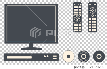 Illustration material of a television, a remote control, and recording and playback equipment 121624299