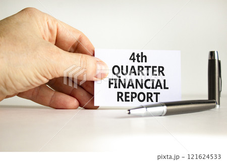 4th quarter financial report symbol. Concept words 4th quarter financial report on beautiful white paper. Beautiful white background. Business 4th quarter financial report concept. Copy space. 4th quarter financial report symbol. Concept words 4th quarter financial report on beautiful white paper. Beautiful white background. Business 4th quarter financial report concept. Copy space. 121624533