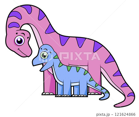 Cute illustration of a mother and child Brachiosaurus. 121624866
