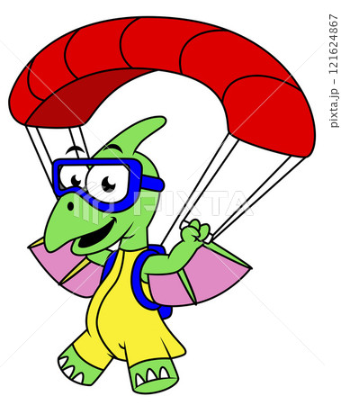 Illustration of a pterodactyl parachuting. Illustration of a pterodactyl parachuting. 121624867