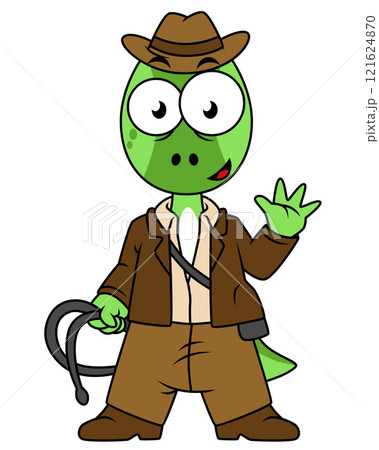 Illustration of Parasaurolophus dressed as Indiana Jones. 121624870