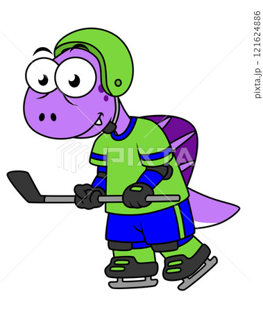 Illustration of a Spinosaurus hockey player. 121624886