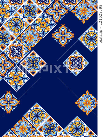 Portuguese ceramic tile background. Mediterranean traditional ornament. Italian or spanish majolica. 121625398