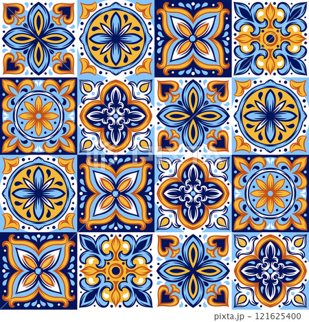 Portuguese ceramic tile pattern. Mediterranean traditional ornament. Italian or spanish majolica. Portuguese ceramic tile pattern. Mediterranean traditional ornament. Italian or spanish majolica. 121625400