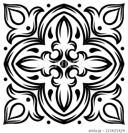 Portuguese ceramic tile pattern. Mediterranean traditional ornament. Italian or spanish majolica. Portuguese ceramic tile pattern. Mediterranean traditional ornament. Italian or spanish majolica. 121625424