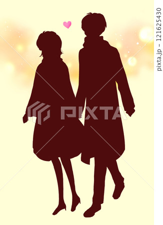 手を繋ぐ男女　冬　影絵 121625430