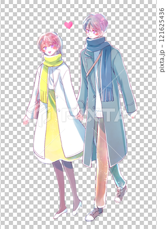 Men and women holding hands in winter 121625436