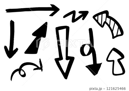 Different arrows hand drawn stroke for illustration, direction, element and icon. Black and white 121625466
