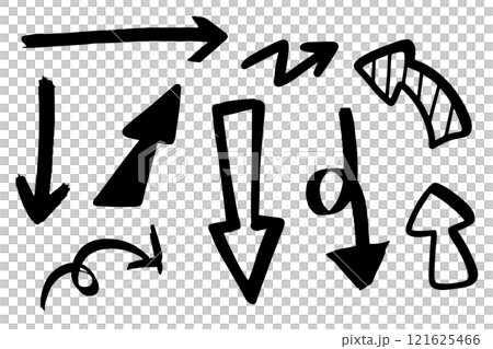 Different arrows hand drawn stroke for illustration, direction, element and icon. Black and white 121625466