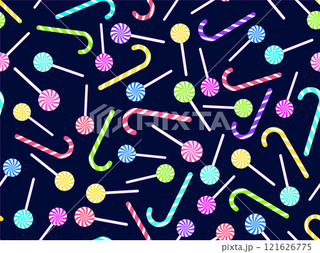 Holiday sweets candy canes seamless pattern. Striped lollipop and candy in minimalist style. Design for wallpapers, covers, wrappers and banners. Vector illustration 121626775