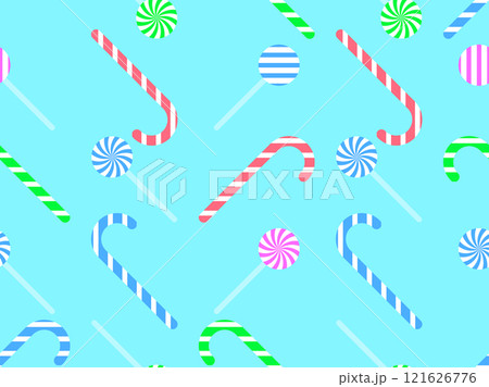 Holiday sweets candy canes seamless pattern. Striped lollipop and candy in minimalist style. Design for wallpapers, covers, wrappers and banners. Vector illustration 121626776