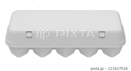 Clay render of ten eggs in a carton package - 3D illustration 121627016