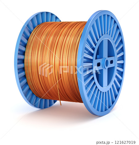 Copper wire spool on white background - 3D illustration Copper wire spool on white background - 3D illustration 121627019