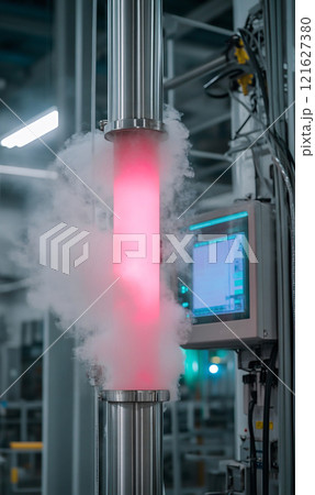 Towering cryogenic cooler in a futuristic laboratory 121627380