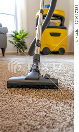 Vacuum cleaner head removing dust from soft carpet 121627385