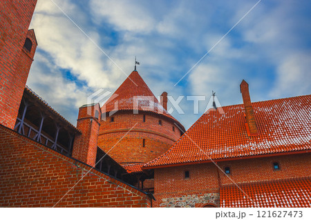 Ancient castle of Trakai in the middle of the lake. Trakai Island Castle historical landmark, Lithuania. Ancient castle of Trakai in the middle of the lake. Trakai Island Castle historical landmark, Lithuania. 121627473