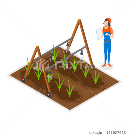 3D Isometric Flat Vector Illustration of Agricultural Machinery, Rural Industrial Farm Transport. Item 1 3D Isometric Flat Vector Illustration of Agricultural Machinery, Rural Industrial Farm Transport. Item 1 121627658