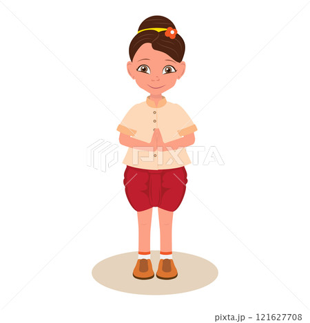 Flat Vector Illustration of Sawasdee, Kids in Traditional Clothing. Item 2 121627708