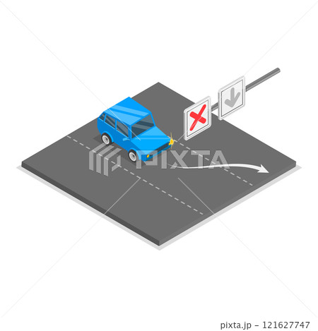 3D Isometric Flat Vector Illustration of Reversible Lane, Driving Rules and Tips. Item 2 121627747