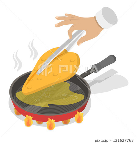 3D Isometric Flat Vector Illustration of How To Prepare Chicken Schnitzel, Homemade Food Recipe. Item 7 3D Isometric Flat Vector Illustration of How To Prepare Chicken Schnitzel, Homemade Food Recipe. Item 7 121627765