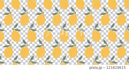 Seamless Lemon Pattern with Bright Yellow Lemons and Green Leaves on White Background for Fresh and Vibrant Decorative Designs Seamless Lemon Pattern with Bright Yellow Lemons and Green Leaves on White Background for Fresh and Vibrant Decorative Designs 121628615
